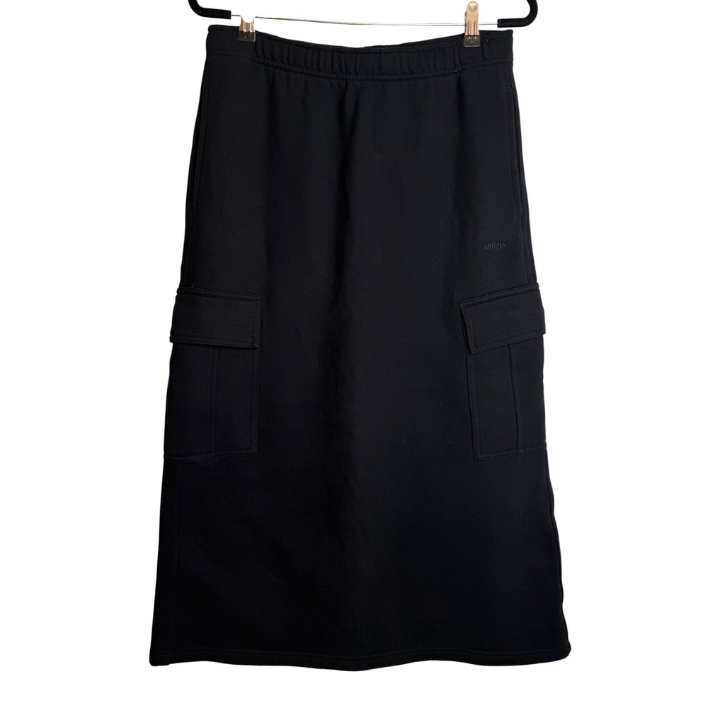 Aritzia Tna Abby Sweatfleece Mega Fit Cargo Maxi Skirt Black Medium Cozy Fleece